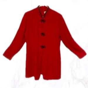 Ladies Oriental Style tunic with black piping, back zip. Vintage, shoulder pads